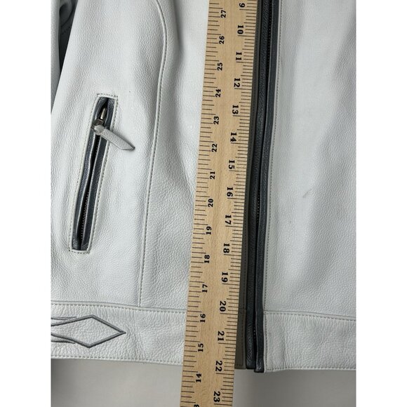 Power Trip Women's Leather Zip Up Motorcycle Jacket Large Cream/Silver Grey - Picture 7 of 16